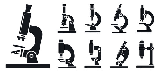 Lab microscope icon set. Simple set of lab microscope vector icons for web design on white background