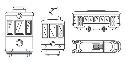 Naklejka premium Tramway icon set. Outline set of tramway vector icons for web design isolated on white background