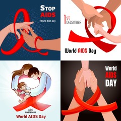 World aids day banner set. Cartoon illustration of world aids day vector banner set for web design
