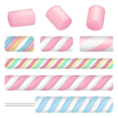 Marshmallow icon set. Realistic set of marshmallow vector icons for web design isolated on white background - obrazy, fototapety, plakaty