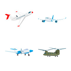 Vector illustration of plane and transport logo. Collection of plane and sky stock vector illustration.