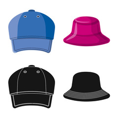 Vector design of headgear and cap sign. Collection of headgear and accessory stock vector illustration.