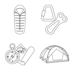 Vector illustration of mountaineering and peak icon. Collection of mountaineering and camp stock vector illustration.