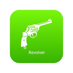 Revolver icon green vector isolated on white background