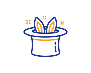 Hat-trick line icon. Magic tricks with hat and rabbit sign. Illusionist show symbol. Colorful outline concept. Blue and orange thin line color icon. Hat-trick Vector