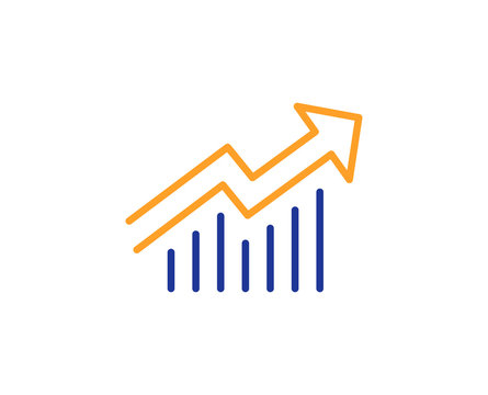 Chart line icon. Report graph or Sales growth sign. Analysis and Statistics data symbol. Colorful outline concept. Blue and orange thin line color icon. Demand curve Vector
