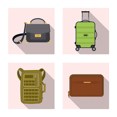 Isolated object of suitcase and baggage symbol. Set of suitcase and journey vector icon for stock.