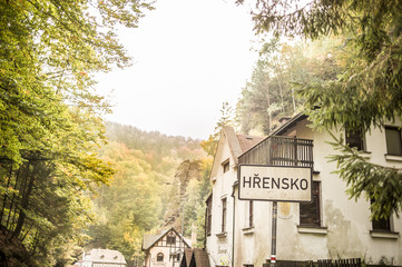 View of Hrensko, a small village situated in Bohemian Switzerland, Czech Republic 