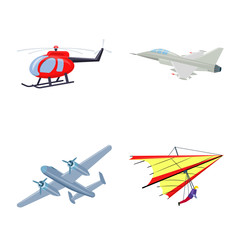 Vector design of plane and transport icon. Set of plane and sky vector icon for stock.