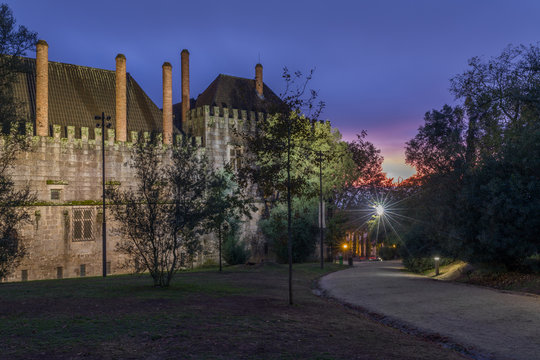 Paco dos Duques de Braganca at sunset, Guimaraes Portugal