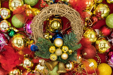 Christmas wreath and decorations.