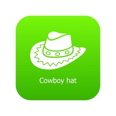 Cowboy hat icon green vector isolated on white background