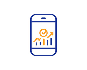 Smartphone Audit or Statistics line icon. Business Analytics with charts symbol. Colorful outline concept. Blue and orange thin line color icon. Smartphone statistics Vector