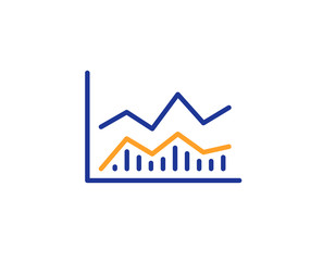 Line chart icon. Financial growth graph sign. Stock exchange symbol. Colorful outline concept. Blue and orange thin line color icon. Trade infochart Vector