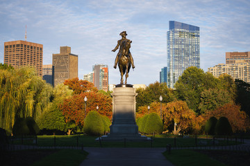 George Washington monument at Public garden in Boston Massachusetts USA