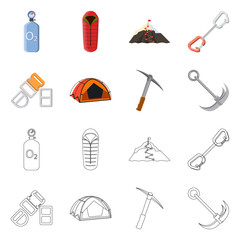 Vector design of mountaineering and peak symbol. Set of mountaineering and camp stock symbol for web.