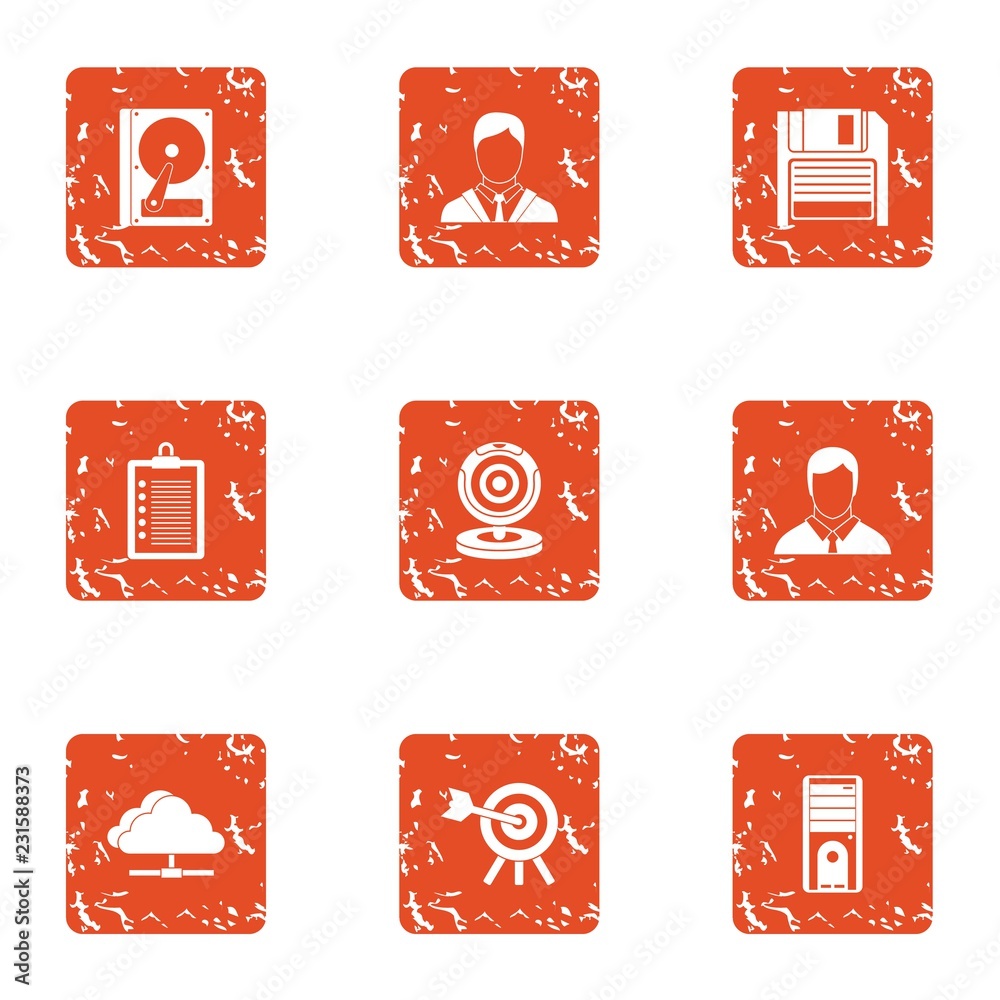 Poster data volume icons set. grunge set of 9 data volume vector icons for web isolated on white background