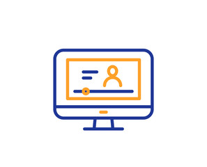 Online Video Education line icon. Computer with Online lecture sign. Web player symbol. Colorful outline concept. Blue and orange thin line color icon. Online video Vector