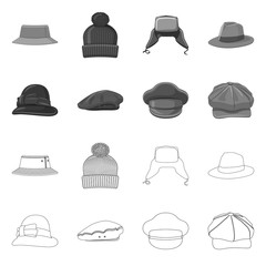 Isolated object of headgear and cap symbol. Set of headgear and accessory stock vector illustration.