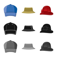 Isolated object of headgear and cap sign. Collection of headgear and accessory vector icon for stock.