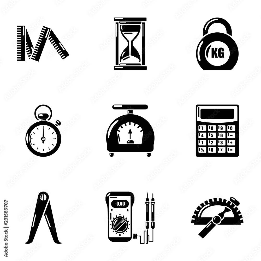 Poster measurement device icons set. simple set of 9 measurement device vector icons for web isolated on wh