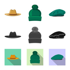 Vector illustration of headgear and cap symbol. Set of headgear and accessory stock vector illustration.