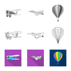 Vector illustration of plane and transport symbol. Collection of plane and sky stock vector illustration.