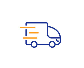 Truck delivery line icon. Express service sign. Transportation symbol. Colorful outline concept. Blue and orange thin line color icon. Truck delivery Vector
