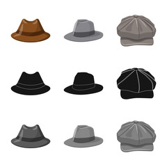 Vector illustration of headgear and cap logo. Set of headgear and accessory vector icon for stock.
