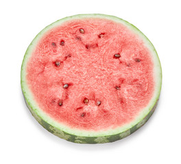 round slice of watermelon isolated on white background