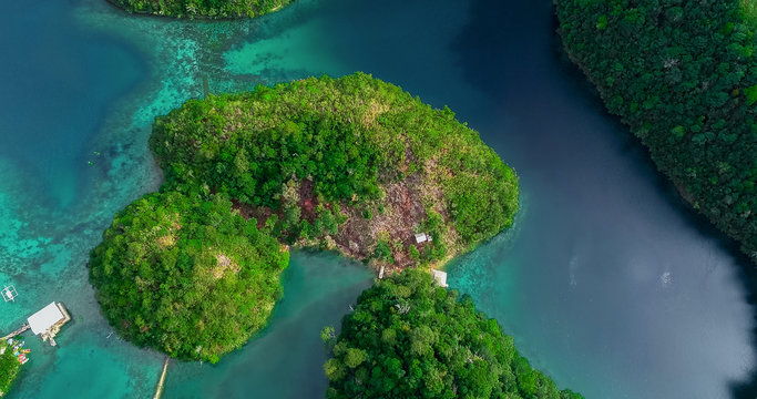 Aerial view of Sugba lagoon. Beautiful landscape with blue sea lagoon, National Park, Siargao Island, Philippines © mahara