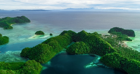 Aerial view of Sugba lagoon. Beautiful landscape with blue sea lagoon, National Park, Siargao Island, Philippines