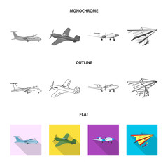 Vector illustration of plane and transport sign. Collection of plane and sky stock symbol for web.