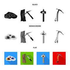 Vector design of mountaineering and peak icon. Set of mountaineering and camp stock symbol for web.