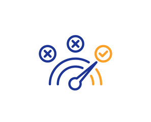 Correct answer line icon. Speedometer concept sign. Check symbol. Colorful outline concept. Blue and orange thin line color icon. Correct answer Vector