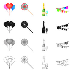 Vector design of party and birthday sign. Collection of party and celebration stock vector illustration.