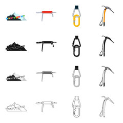 Isolated object of mountaineering and peak icon. Set of mountaineering and camp stock vector illustration.