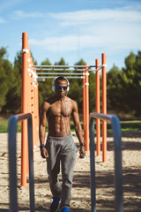 Fototapeta premium A male athlete training outdoors.