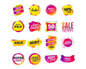 Obraz premium Sale banner templates design. Special offer tags. Cyber monday sale discounts. Black friday shopping icons. Best ultimate offer. Super shopping discount icons. Vector