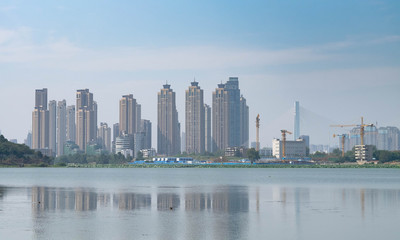 The City view along the shoal of Yangtze river