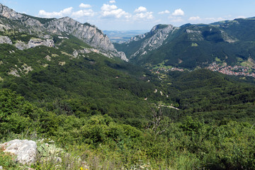 Naklejka premium Amazing Landscape of Balkan Mountains with Vratsata pass, town of Vratsa and Village of Zgorigrad, Bulgaria