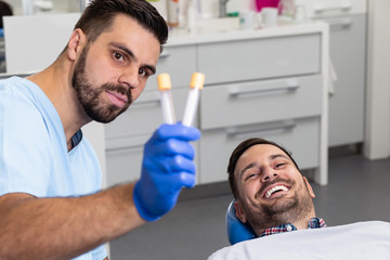 Man at beauty clinic. Platelet rich plasma ( PRP) therapy process.