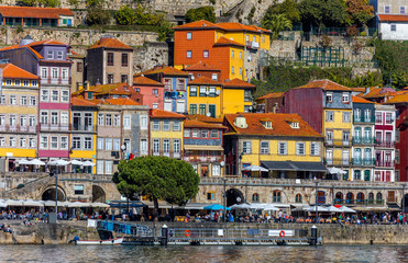 Fototapeta na wymiar Scenic view of the Porto Old Town pier architecture over Duoro river in Porto, Portugal