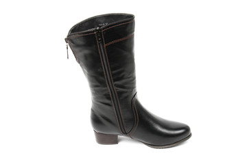 Women's photo boot black leather shoes isolated on white background