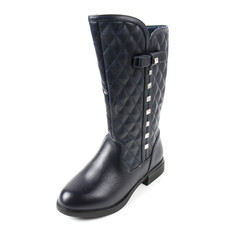 Women's photo boot black leather shoes isolated on white background