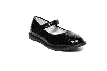 Women's flat photo black shoes isolated on white background