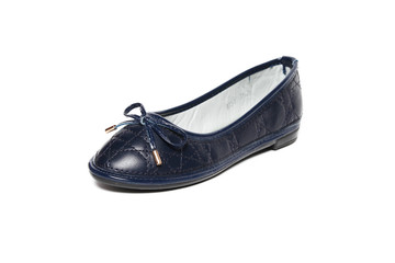 Women's flat photo blue shoes isolated on white background