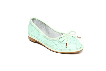 Women's flat photo light green shoes isolated on white background