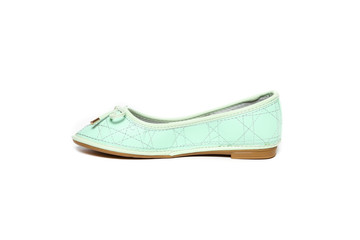 Women's flat photo light green shoes isolated on white background