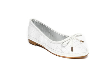 Women's flat photo white shoes isolated on white background